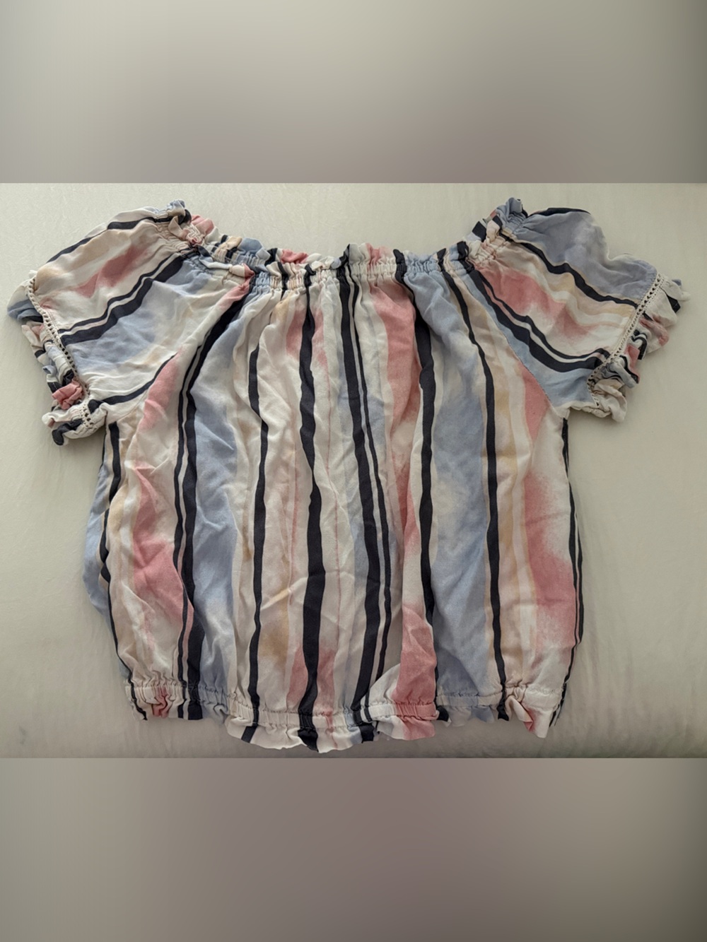CHARLIE B Off-Shoulder Striped Blouse in Blue, Pink, White